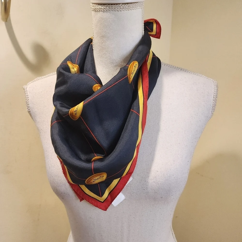 Talbots Women's Silk Elegant Black and Red  Squared Scarf